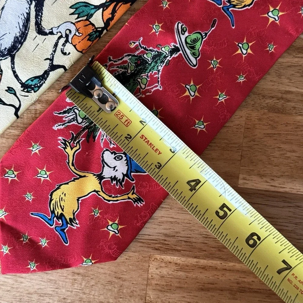 VTG 2 Dr Seuss Ties 100% Silk Green Eggs & Ham Halloween Pumpkin Holiday Costume